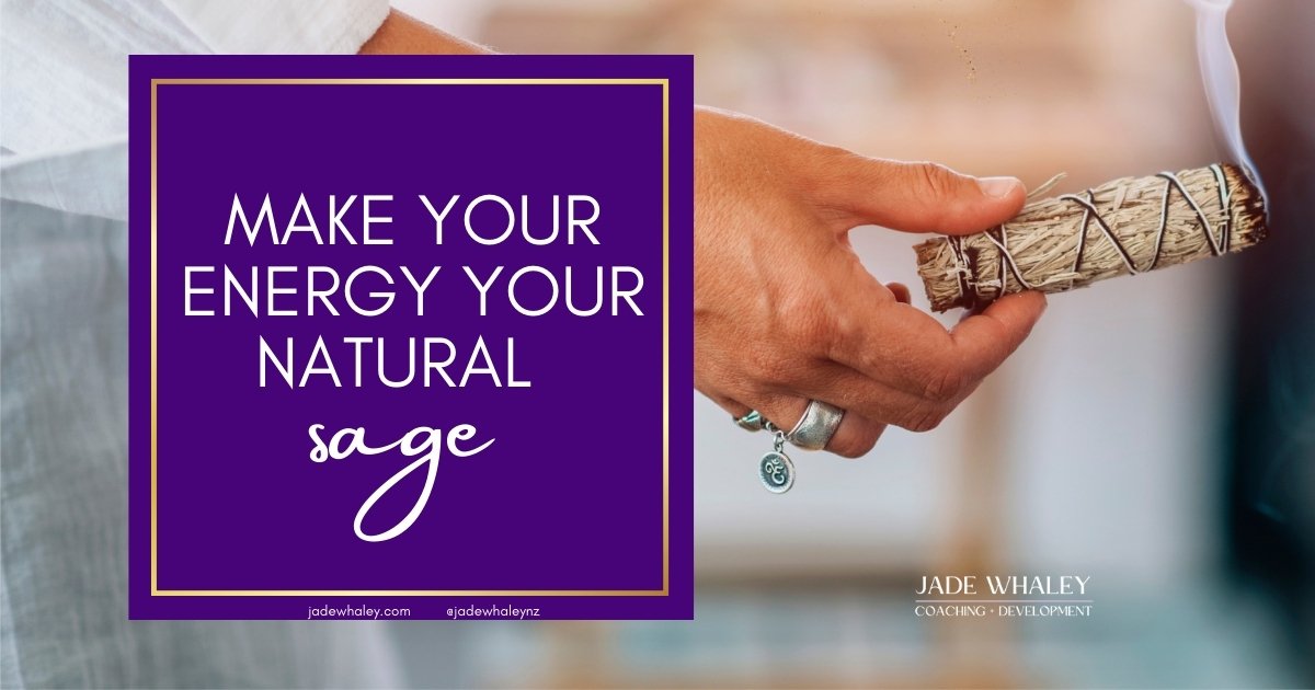 Make your own energy your sage. Man's hand holding burning sage with smoke. www.jadewhaley.com